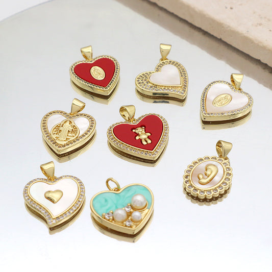 Hot Selling Factory  Wholesale Romantic Gold Plated Heart Charm Jewelry Accessories Women Shell Enamel Heart Shape Pendant