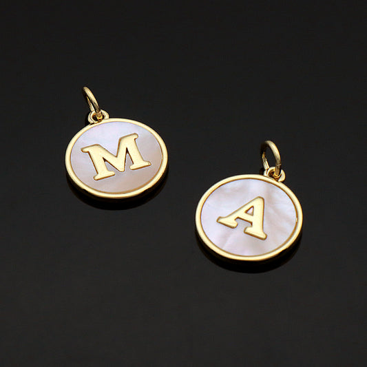 New Wholesale Custom Fashionable Factory Charm Necklace Pendant Gold Plated Round Letter Shell Pendant For Jewelry