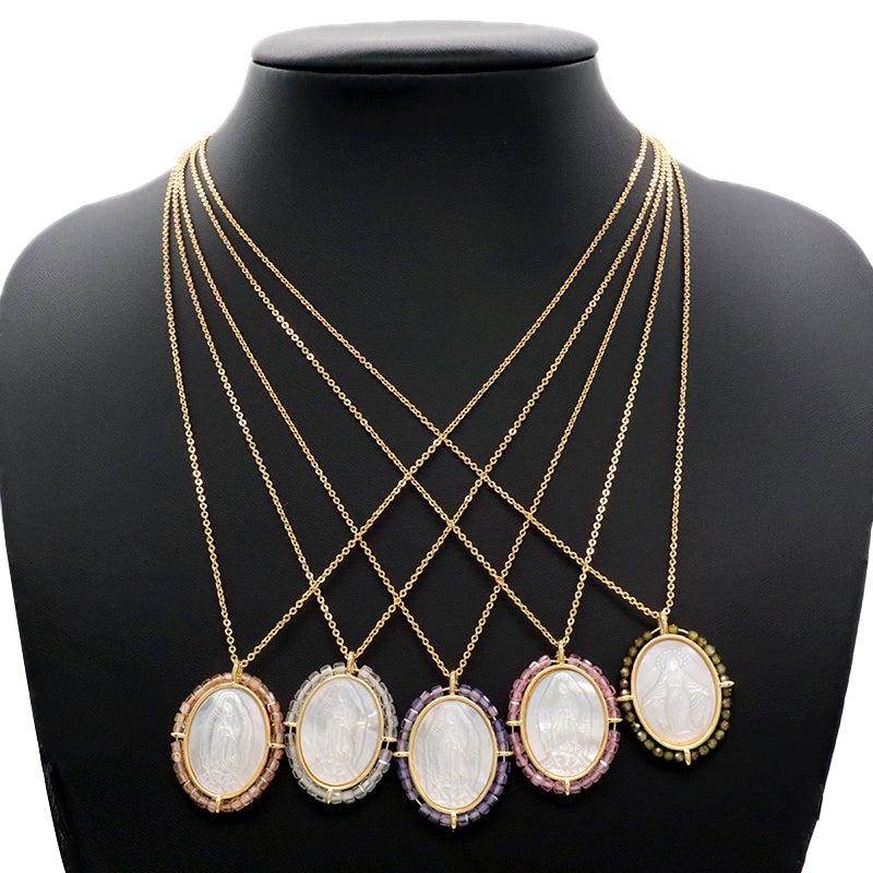 Newest Wholesale Custom Jewelry Various Color Shell Charm Pendant Gold Plated Natural Stone Shell Necklace Pendant