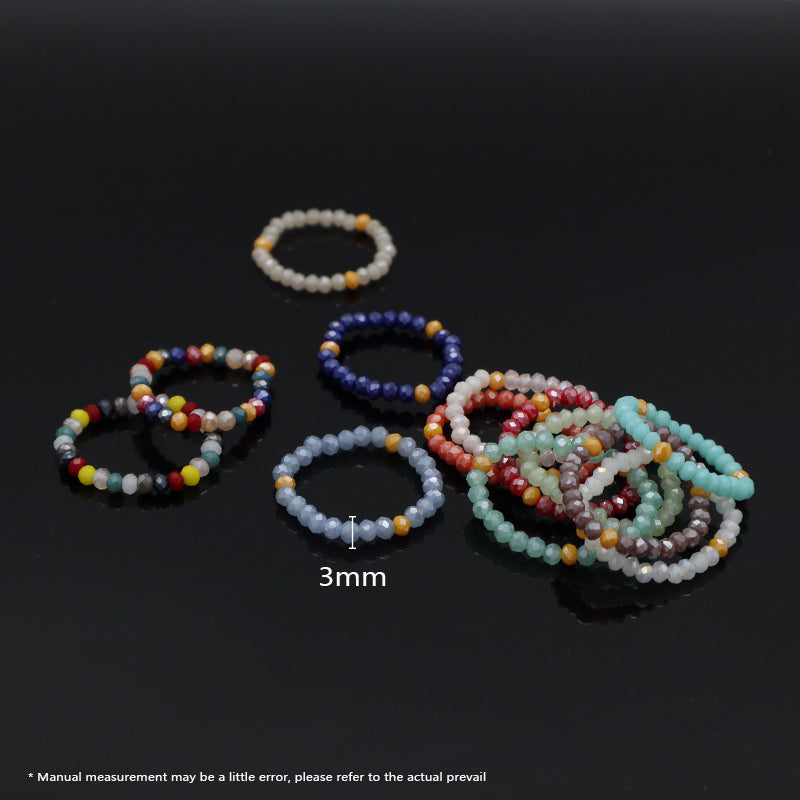 Various Color Wholesale Custom OEM Fashion Manufacture Factory Jewelry 3mm Handmade Stretch Glass Cyrstal Beaded Ring For Women