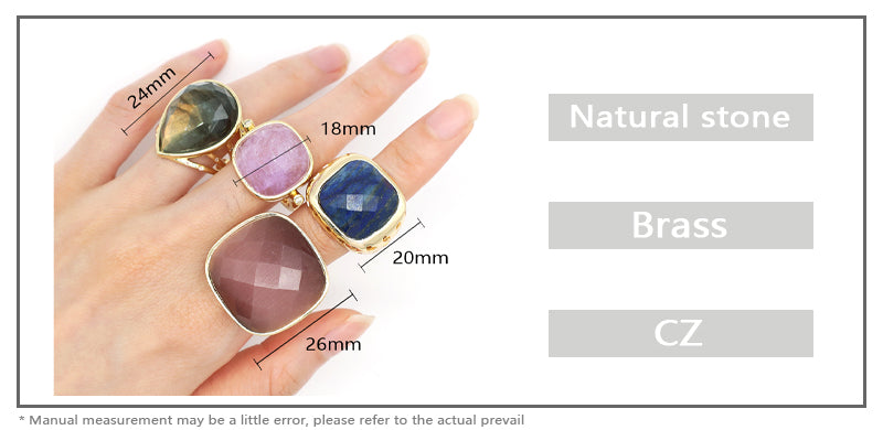 Wholesale Custom Purple Brown Blue Stone Adjustable Opening Finger Ring Women Gift Gold Plated Gemstone Natural Stone Ring