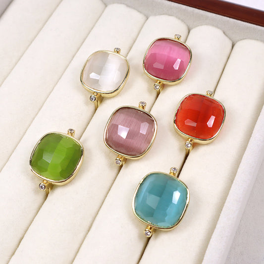 Custom Wholesale Fashion Colorful Finger Ring Jewelry Gift Gold Plated Opening Gemstone Natural Stone Adjustable Ring for Woman