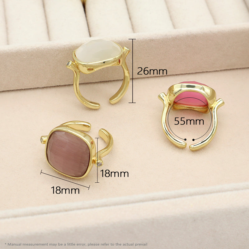 Custom Wholesale Fashion Colorful Finger Ring Jewelry Gift Gold Plated Opening Gemstone Natural Stone Adjustable Ring for Woman