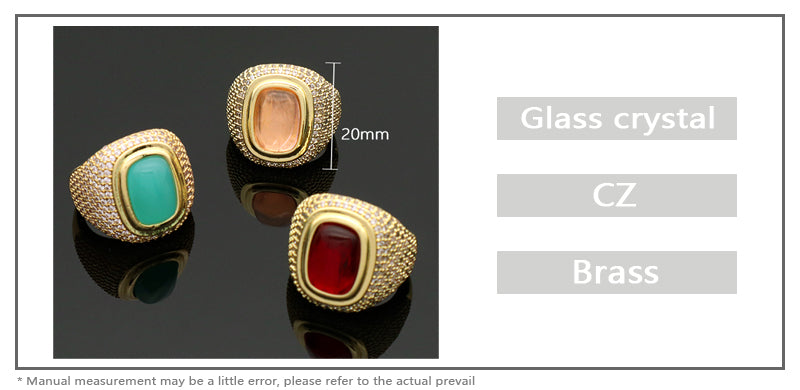 Wholesale Factory Custom Adjustable Opening Finger Ring Gift Jewelry Gold Plated Red Pink Blue Glass Crystal Ring For Women