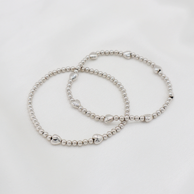 Hot sale heart charm 925 silver beads bracelet cute love 3mm sterling silver girl bracelets