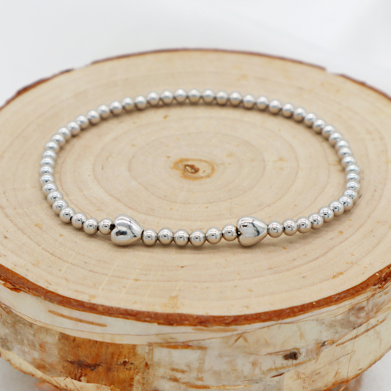Hot sale heart charm 925 silver beads bracelet cute love 3mm sterling silver girl bracelets
