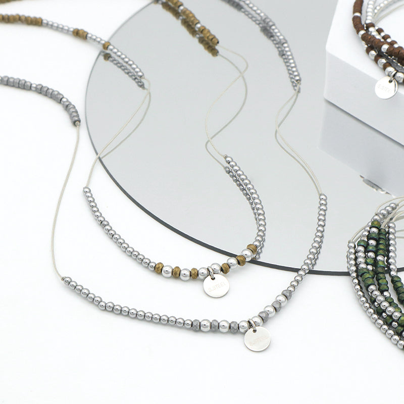 OEM CUSTOM HANDMADE Beaded jewelry bracelet necklace grey green coffee steel charms small natural stone bracelets bangles