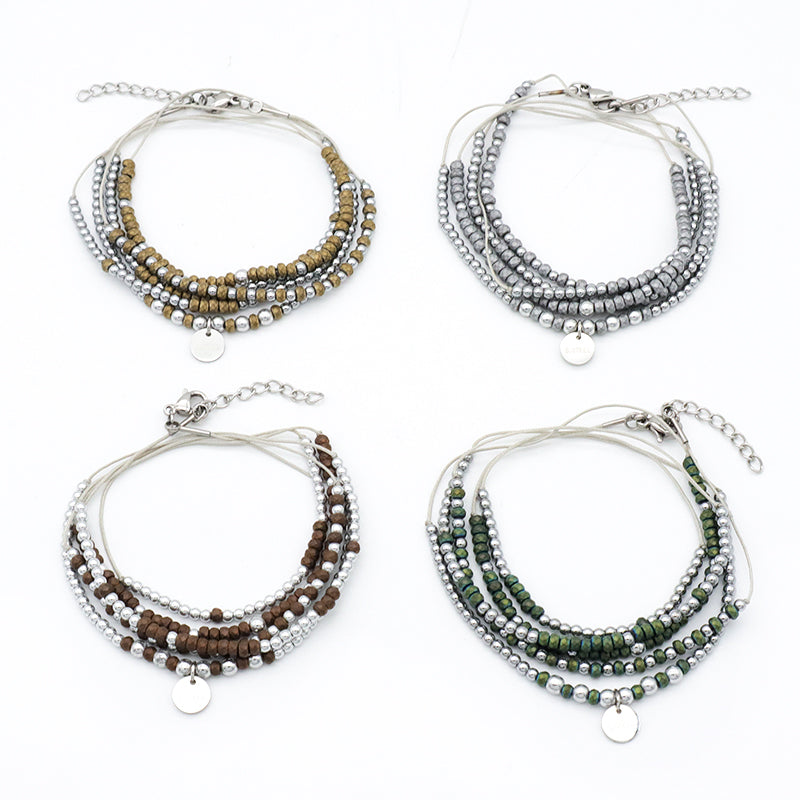 OEM CUSTOM HANDMADE Beaded jewelry bracelet necklace grey green coffee steel charms small natural stone bracelets bangles