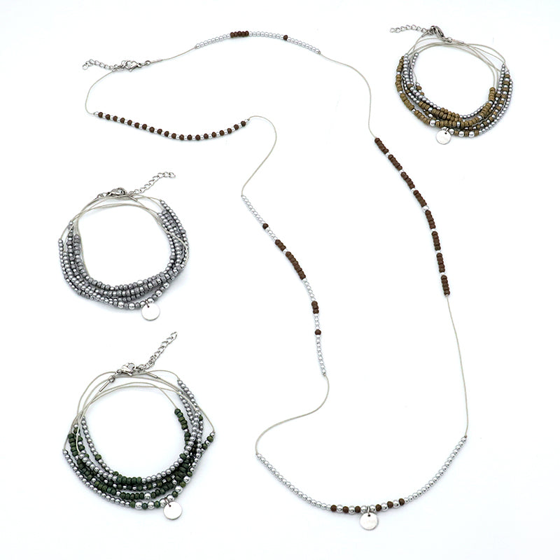 OEM CUSTOM HANDMADE Beaded jewelry bracelet necklace grey green coffee steel charms small natural stone bracelets bangles