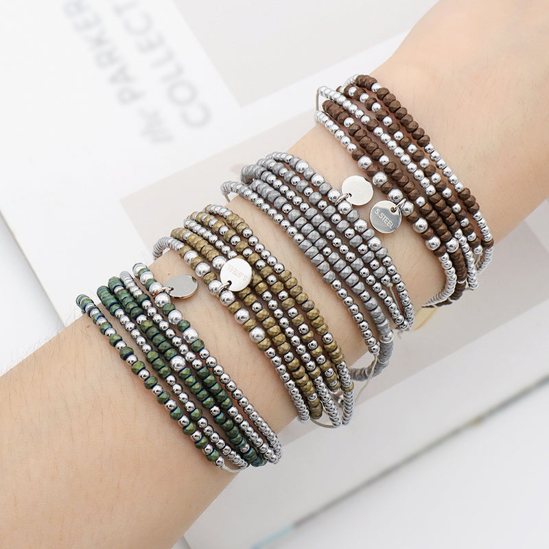 OEM CUSTOM HANDMADE Beaded jewelry bracelet necklace grey green coffee steel charms small natural stone bracelets bangles