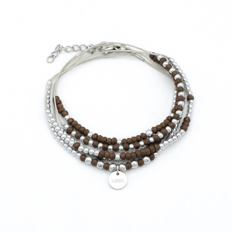 OEM CUSTOM HANDMADE Beaded jewelry bracelet necklace grey green coffee steel charms small natural stone bracelets bangles