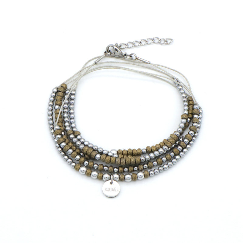 OEM CUSTOM HANDMADE Beaded jewelry bracelet necklace grey green coffee steel charms small natural stone bracelets bangles