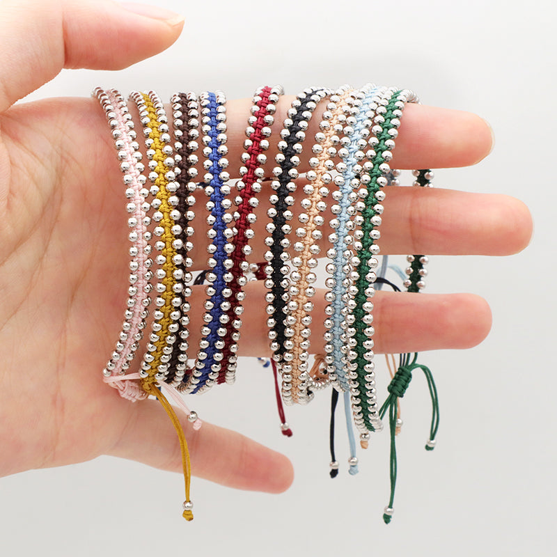 Custom 2022 new wholesale fashion design 925 sterling silver beads cotton wire lace double layer woven handmade bracelet