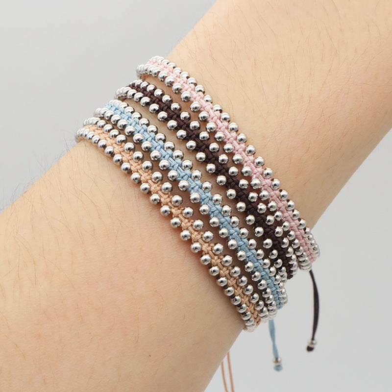 Custom 2022 new wholesale fashion design 925 sterling silver beads cotton wire lace double layer woven handmade bracelet