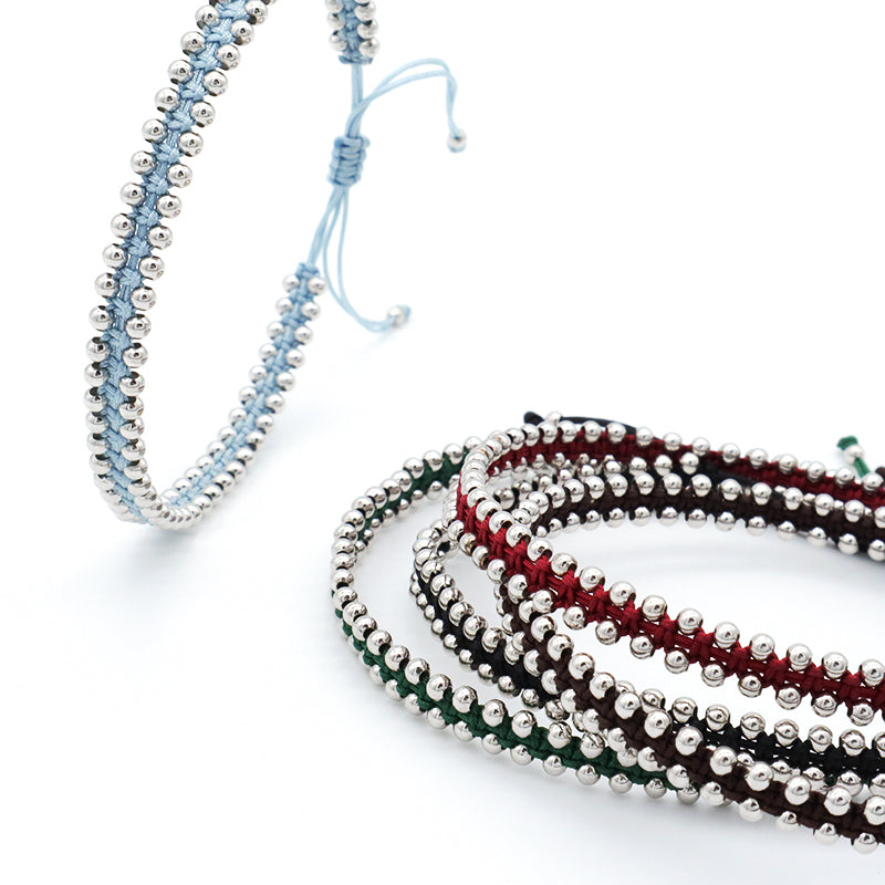 Custom 2022 new wholesale fashion design 925 sterling silver beads cotton wire lace double layer woven handmade bracelet