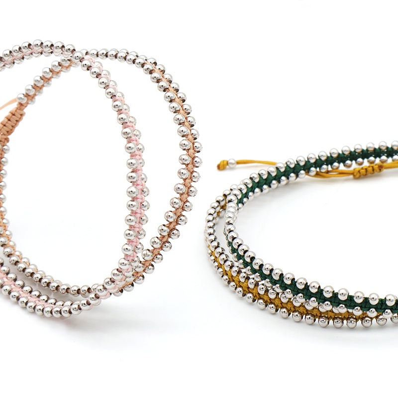 Custom 2022 new wholesale fashion design 925 sterling silver beads cotton wire lace double layer woven handmade bracelet