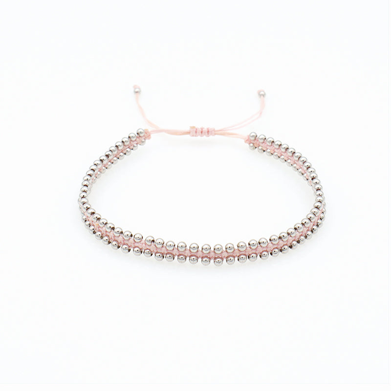 Custom 2022 new wholesale fashion design 925 sterling silver beads cotton wire lace double layer woven handmade bracelet