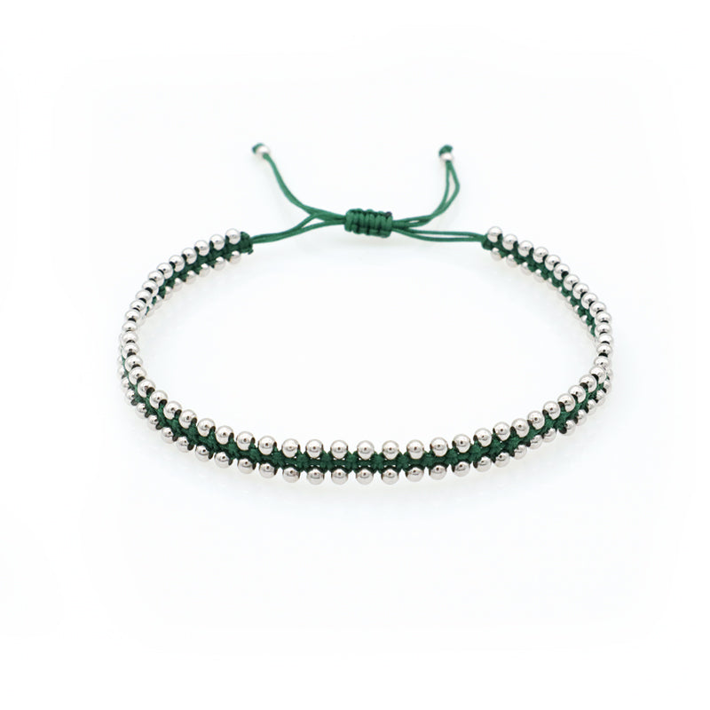 Custom 2022 new wholesale fashion design 925 sterling silver beads cotton wire lace double layer woven handmade bracelet