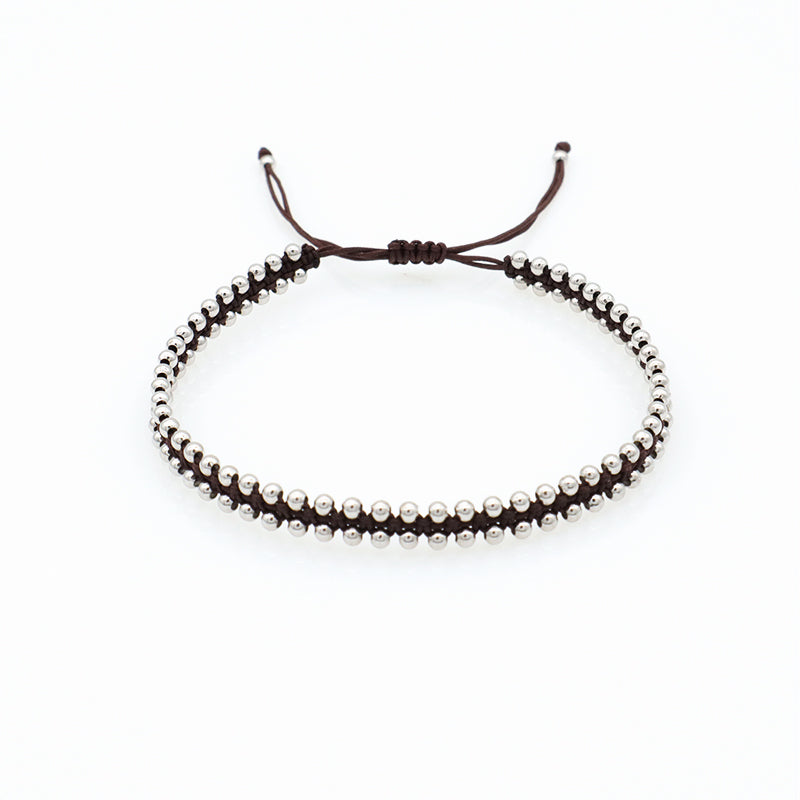 Custom 2022 new wholesale fashion design 925 sterling silver beads cotton wire lace double layer woven handmade bracelet