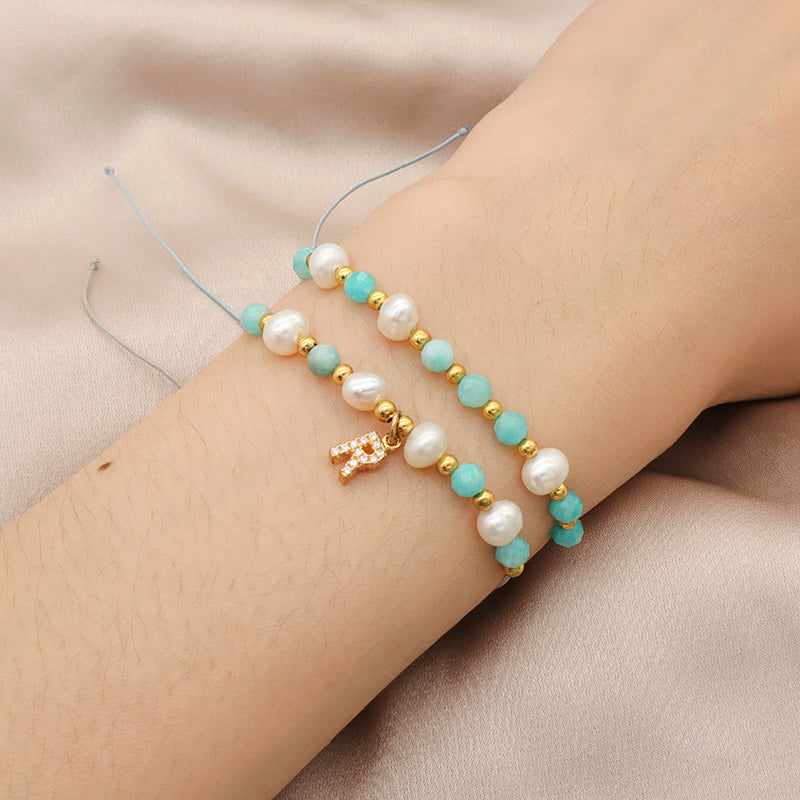 2022 fashion 925 sterling silver beads mix natural stone fresh water pearl Bracelet adjustable String beads bracelet