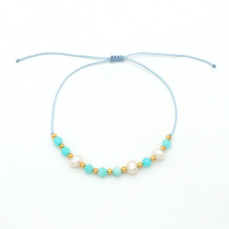 2022 fashion 925 sterling silver beads mix natural stone fresh water pearl Bracelet adjustable String beads bracelet