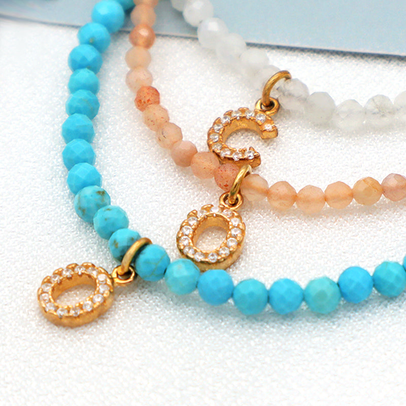 Wholesale Fashion women Handmade Customized adjustable natural stone beads bracelet jewelry crystal initial charms bracelet