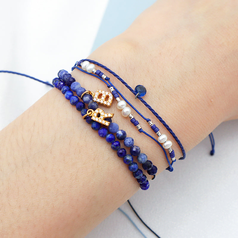 Wholesale Fashion women Handmade Customized adjustable natural stone beads bracelet jewelry crystal initial charms bracelet