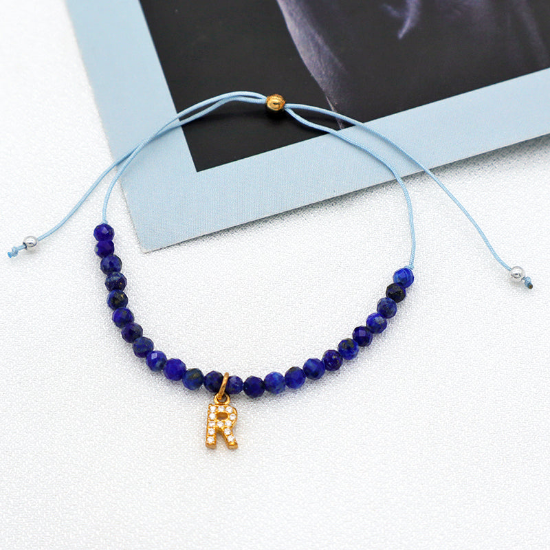 Wholesale Fashion women Handmade Customized adjustable natural stone beads bracelet jewelry crystal initial charms bracelet