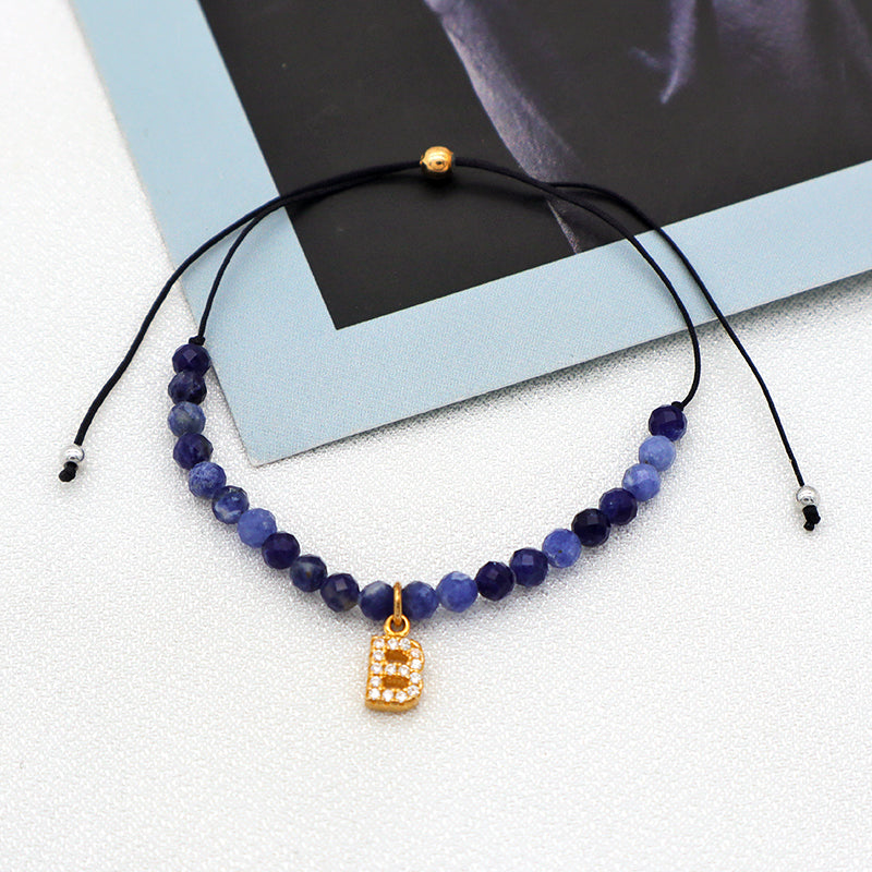 Wholesale Fashion women Handmade Customized adjustable natural stone beads bracelet jewelry crystal initial charms bracelet