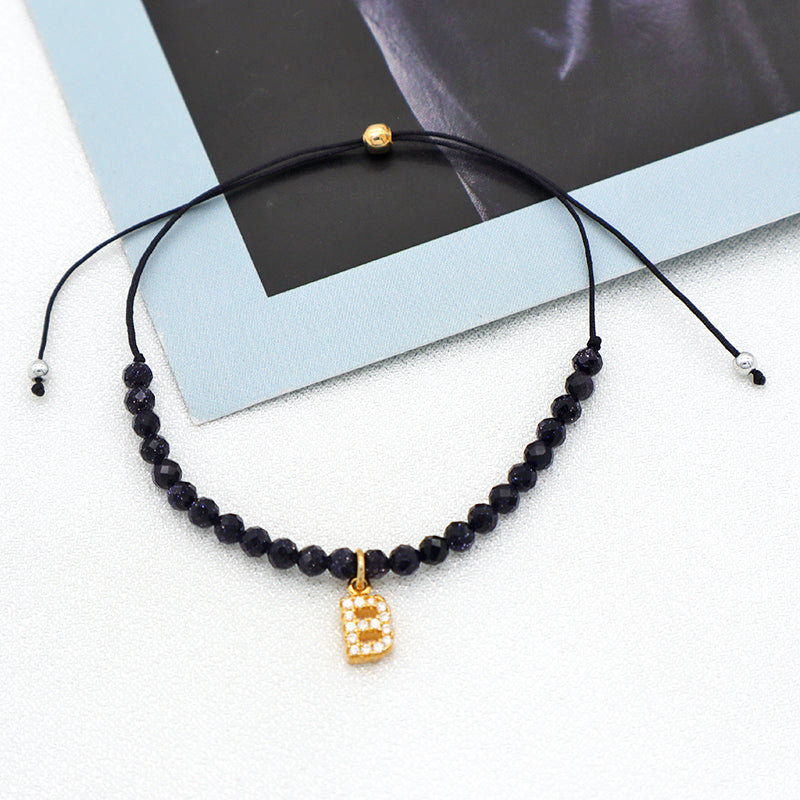 Wholesale Fashion women Handmade Customized adjustable natural stone beads bracelet jewelry crystal initial charms bracelet