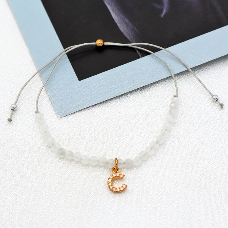 Wholesale Fashion women Handmade Customized adjustable natural stone beads bracelet jewelry crystal initial charms bracelet