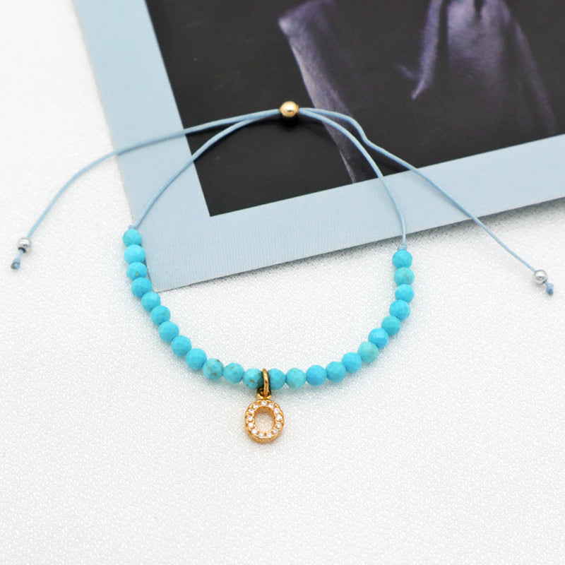 Wholesale Fashion women Handmade Customized adjustable natural stone beads bracelet jewelry crystal initial charms bracelet