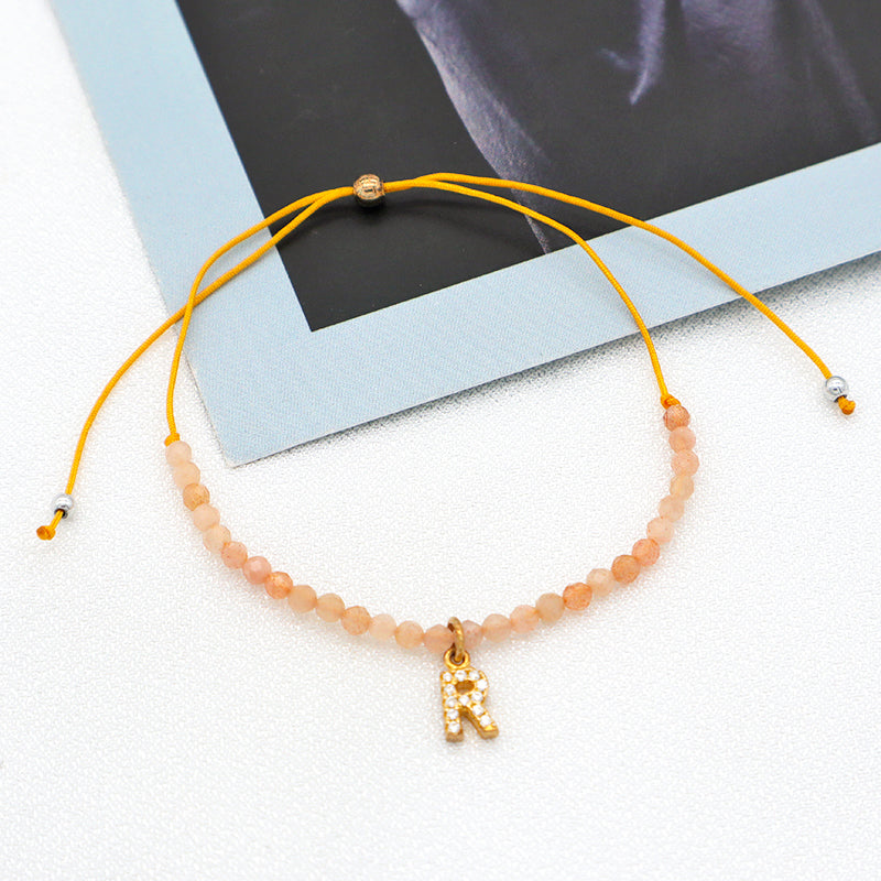 Wholesale Fashion women Handmade Customized adjustable natural stone beads bracelet jewelry crystal initial charms bracelet
