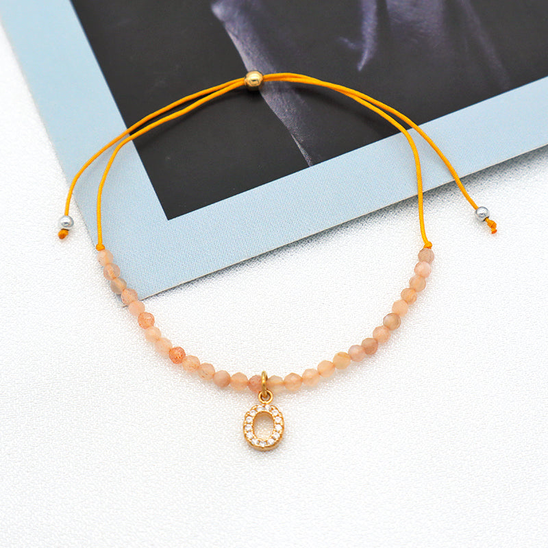 Wholesale Fashion women Handmade Customized adjustable natural stone beads bracelet jewelry crystal initial charms bracelet