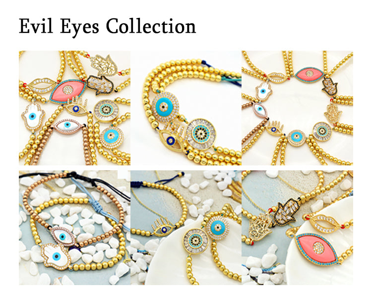 2023 trendy women jewelry evils eye charm bracelet bangle 18k gold plated beaded turkish evils eye jewelry