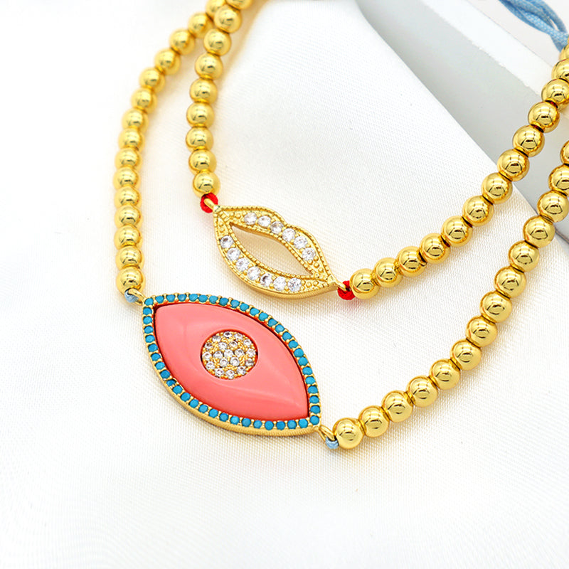 2023 trendy women jewelry evils eye charm bracelet bangle 18k gold plated beaded turkish evils eye jewelry