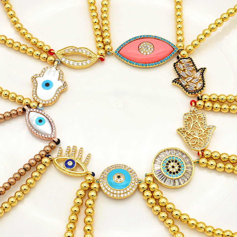 2023 trendy women jewelry evils eye charm bracelet bangle 18k gold plated beaded turkish evils eye jewelry