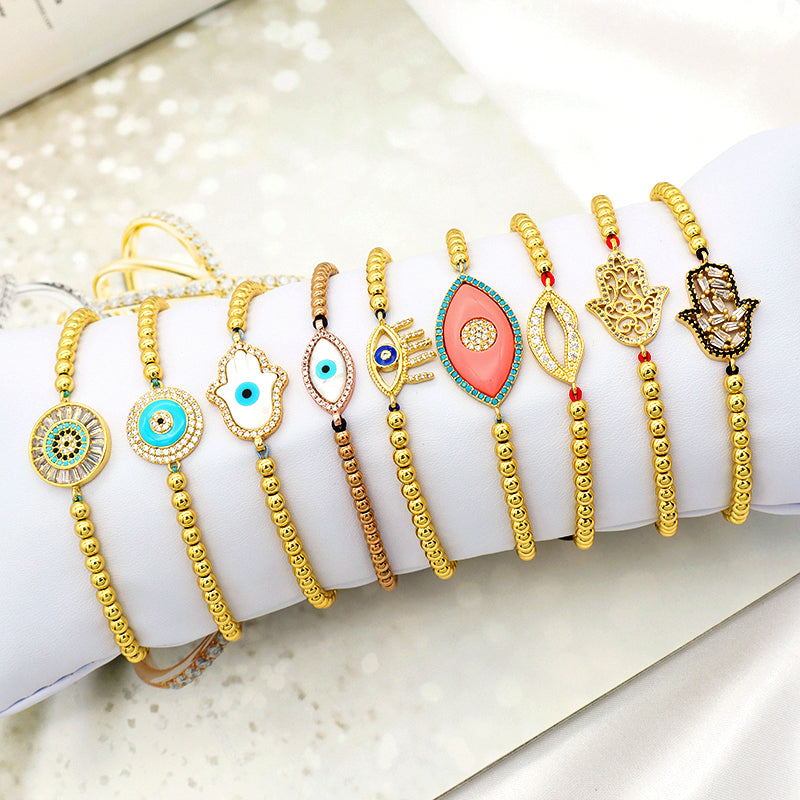 2023 trendy women jewelry evils eye charm bracelet bangle 18k gold plated beaded turkish evils eye jewelry