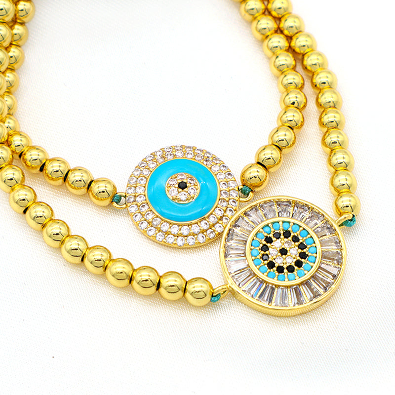 2023 trendy women jewelry evils eye charm bracelet bangle 18k gold plated beaded turkish evils eye jewelry