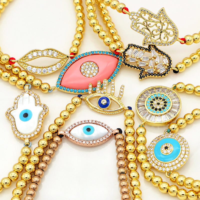 2023 trendy women jewelry evils eye charm bracelet bangle 18k gold plated beaded turkish evils eye jewelry