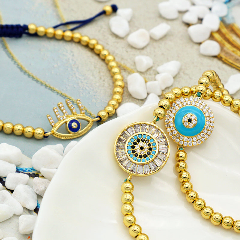 2023 trendy women jewelry evils eye charm bracelet bangle 18k gold plated beaded turkish evils eye jewelry