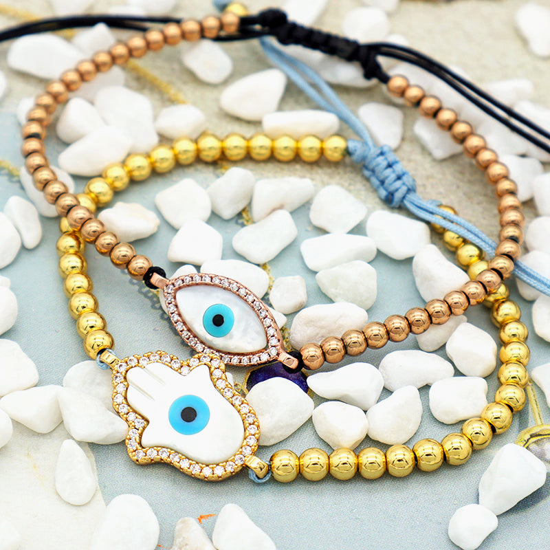 2023 trendy women jewelry evils eye charm bracelet bangle 18k gold plated beaded turkish evils eye jewelry