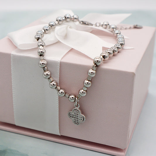 China Factory Manufacture Wholesale OEM Custom beads flower CZ 925 sterling silver bracelet