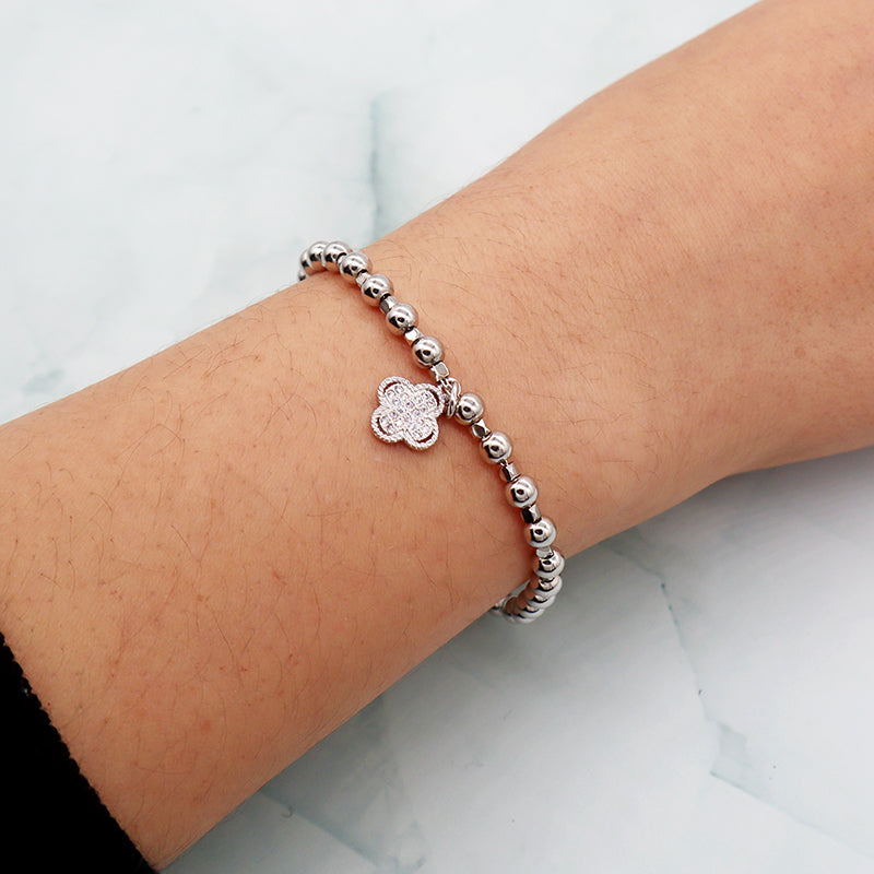 2022 China Factory Manufacture Wholesale OEM Custom beads flower CZ 925 sterling silver bracelet