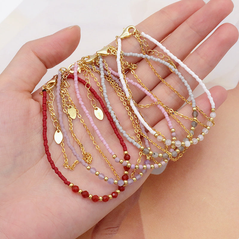 2022 OEM Manufacture Spring 925 Sterling Silver Miyuki Natural stone Handmade Beaded Bracelet