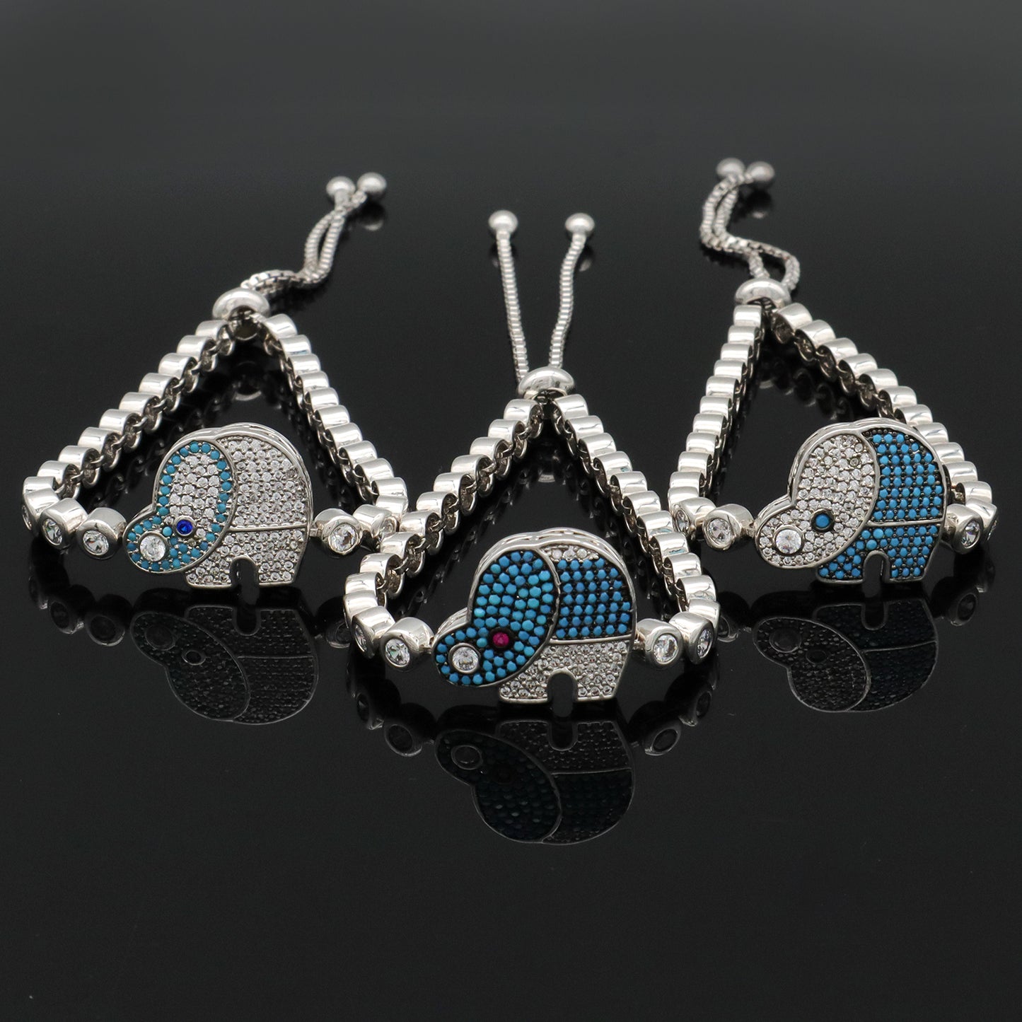 High Quality Elephant Hand Heart Eye Charm bangle bracelet jewelry set Micro Pave CZ rhodium luxury evil eyes bracelet for women