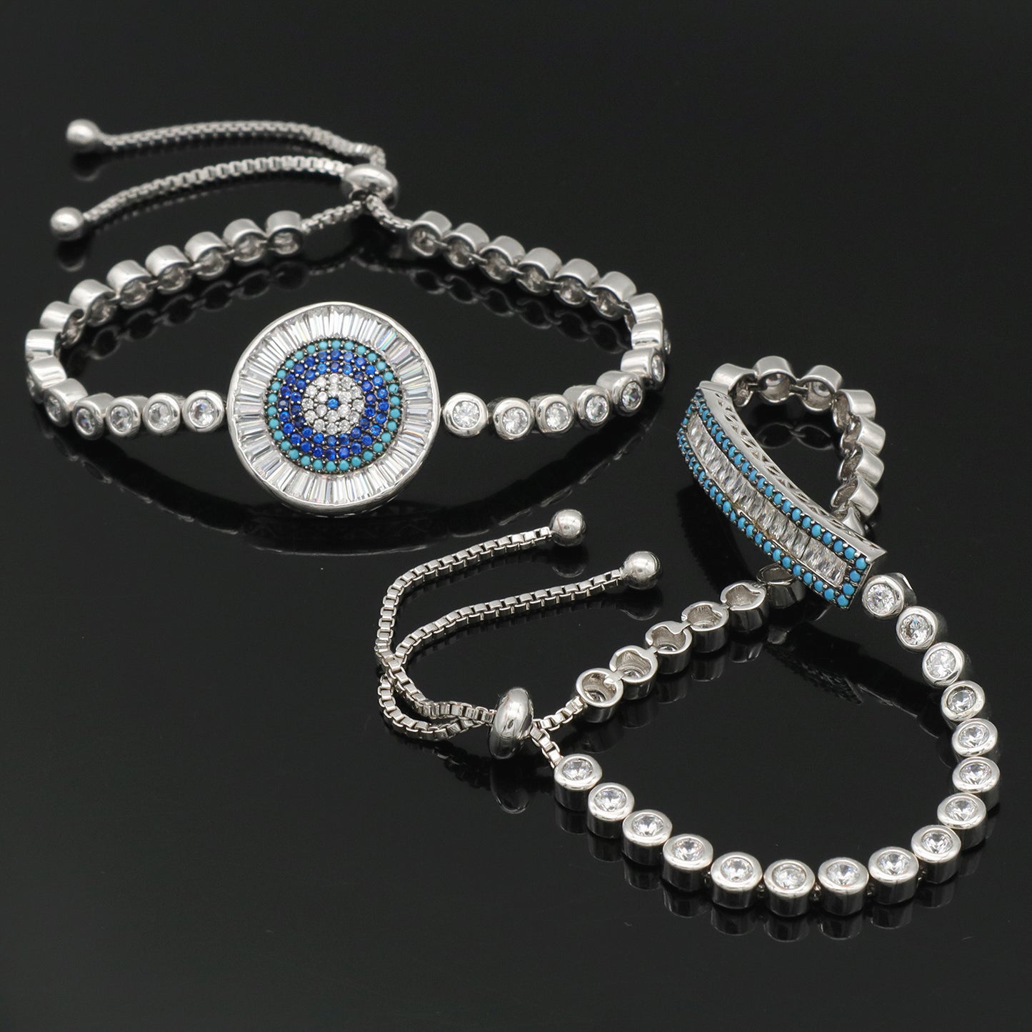 High Quality Elephant Hand Heart Eye Charm bangle bracelet jewelry set Micro Pave CZ rhodium luxury evil eyes bracelet for women