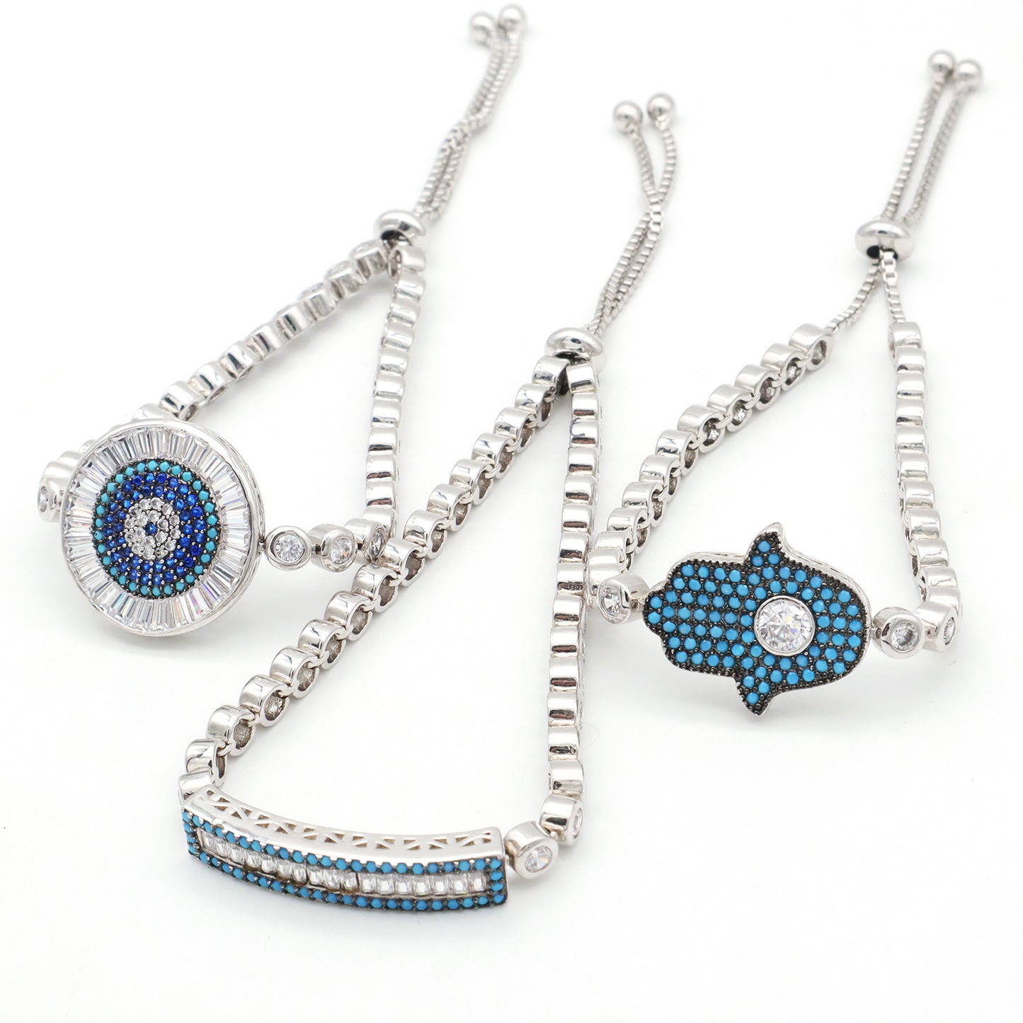 High Quality Elephant Hand Heart Eye Charm bangle bracelet jewelry set Micro Pave CZ rhodium luxury evil eyes bracelet for women