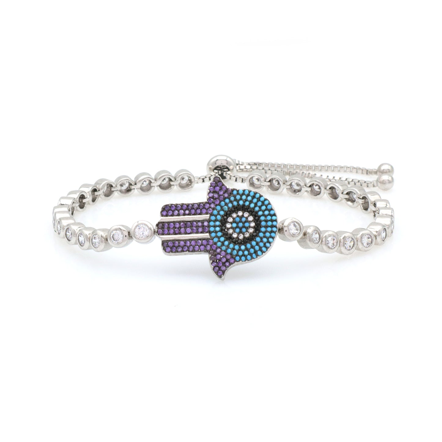 High Quality Elephant Hand Heart Eye Charm bangle bracelet jewelry set Micro Pave CZ rhodium luxury evil eyes bracelet for women