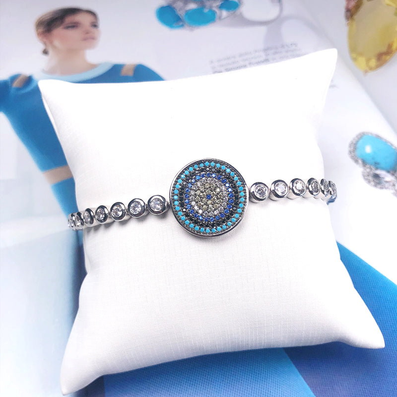 High Quality Elephant Hand Heart Eye Charm bangle bracelet jewelry set Micro Pave CZ rhodium luxury evil eyes bracelet for women